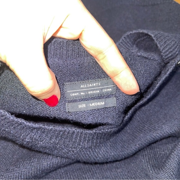 Allsaints Jolt crew sweater Dark Blue Sz Medium Lambswool blend - Picture 5 of 5
